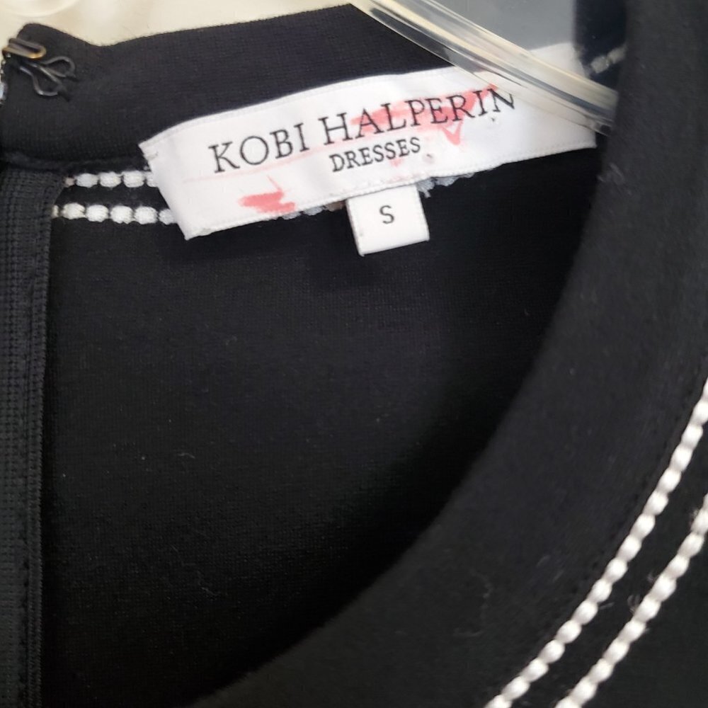 Kobi Halperin Dress Sz Small Bell Sleeve Stretch Knit Embroidered Above the Knee - Picture 5 of 7